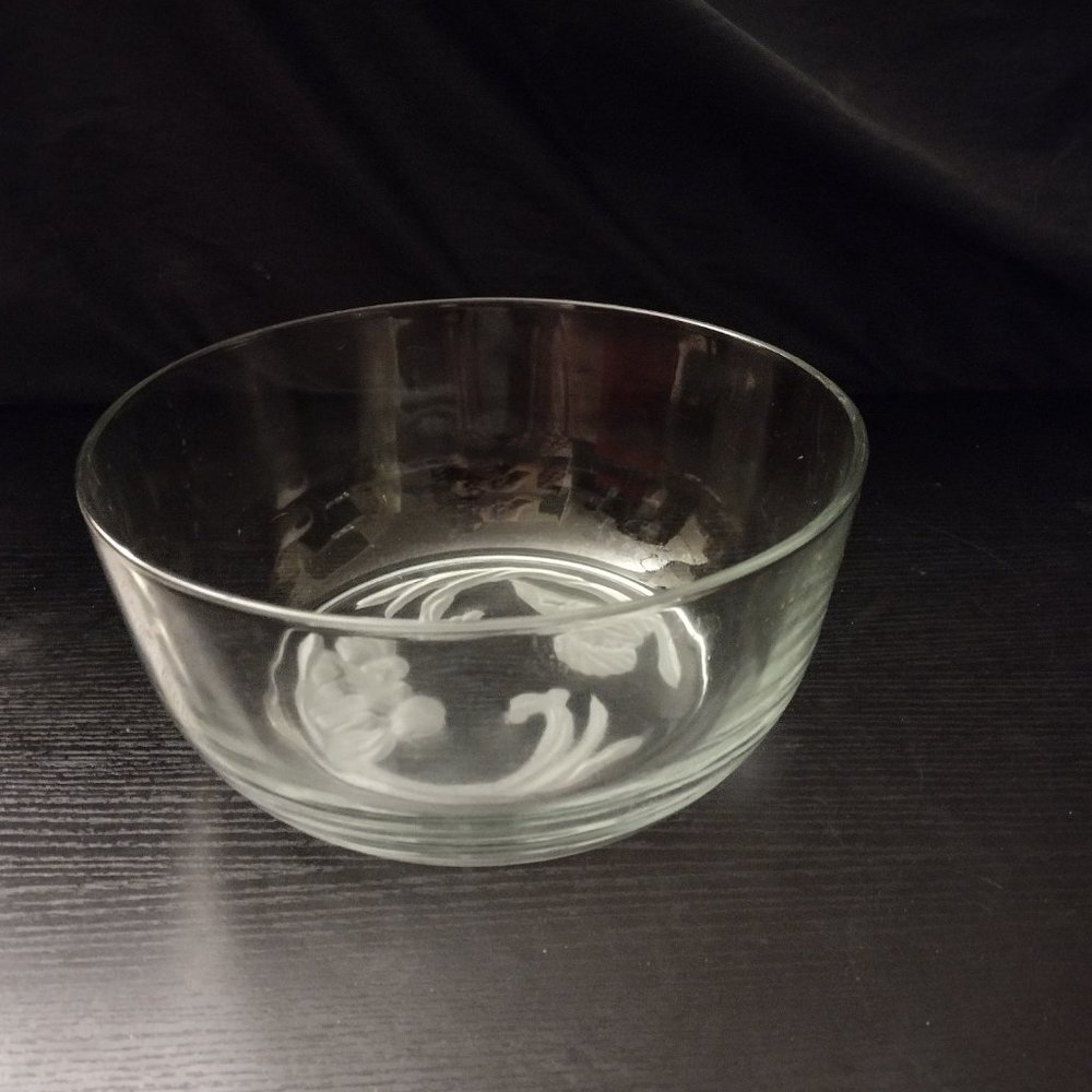 Etched Flowers lead glass bowl Large